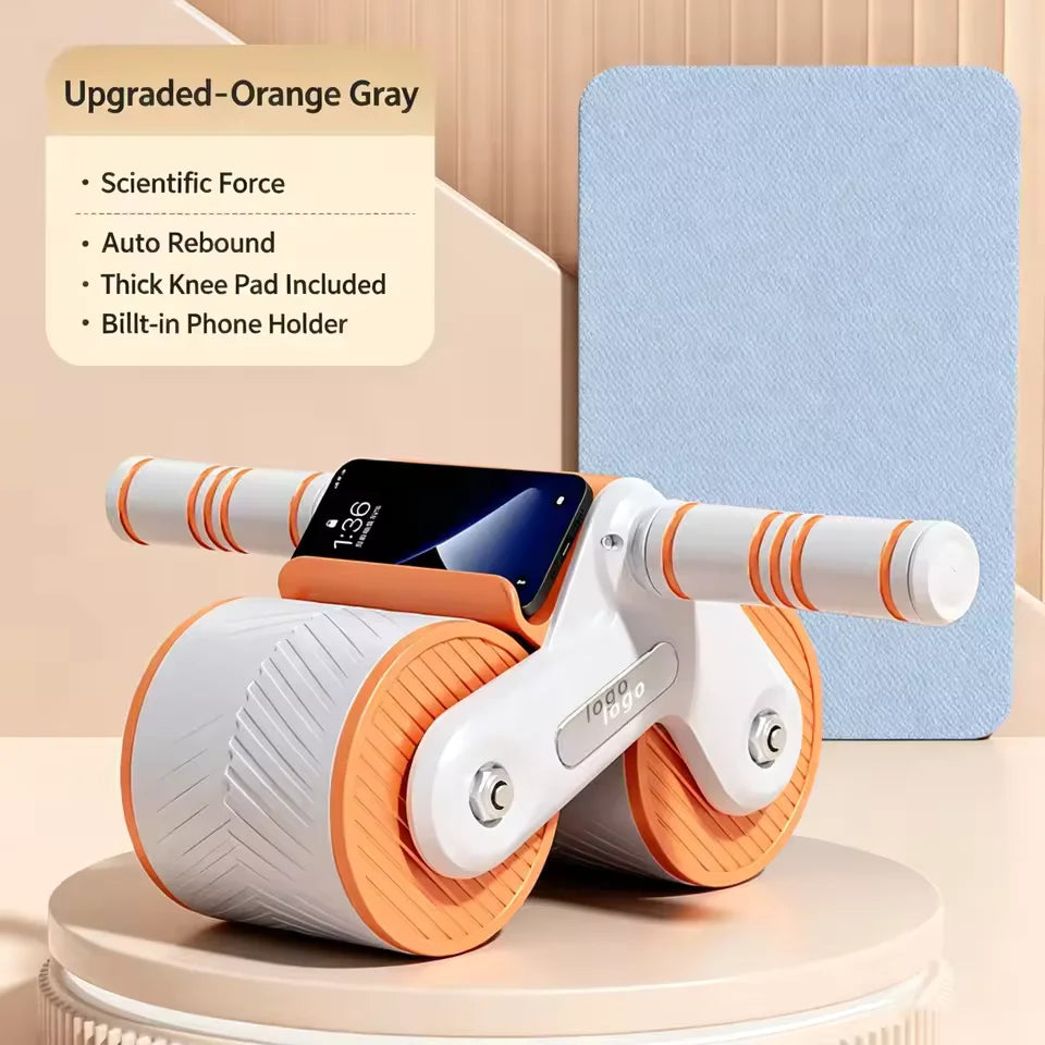 Auto Rebound Double Wheel Ab Roller With Phone Holder